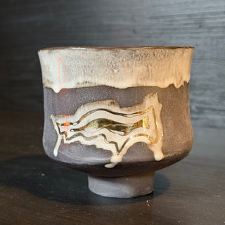 Große Matcha Schale schwarz weiss mit Echtgold Veredelung